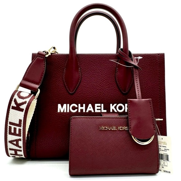 Michael Kors Mirella Small Crossbody Bag & Medium Zip Chain Wallet Ox Blood - Picture 1 of 13